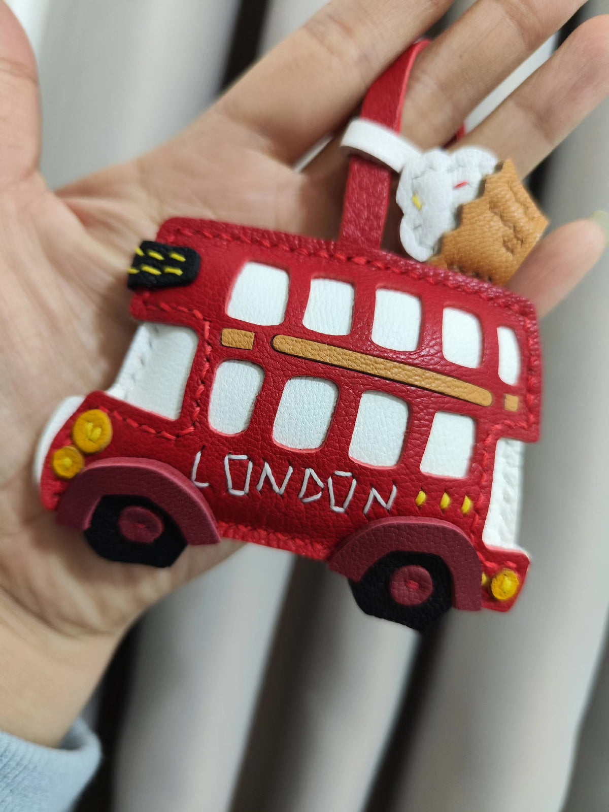 London Bus Leather Keychain Pendant
