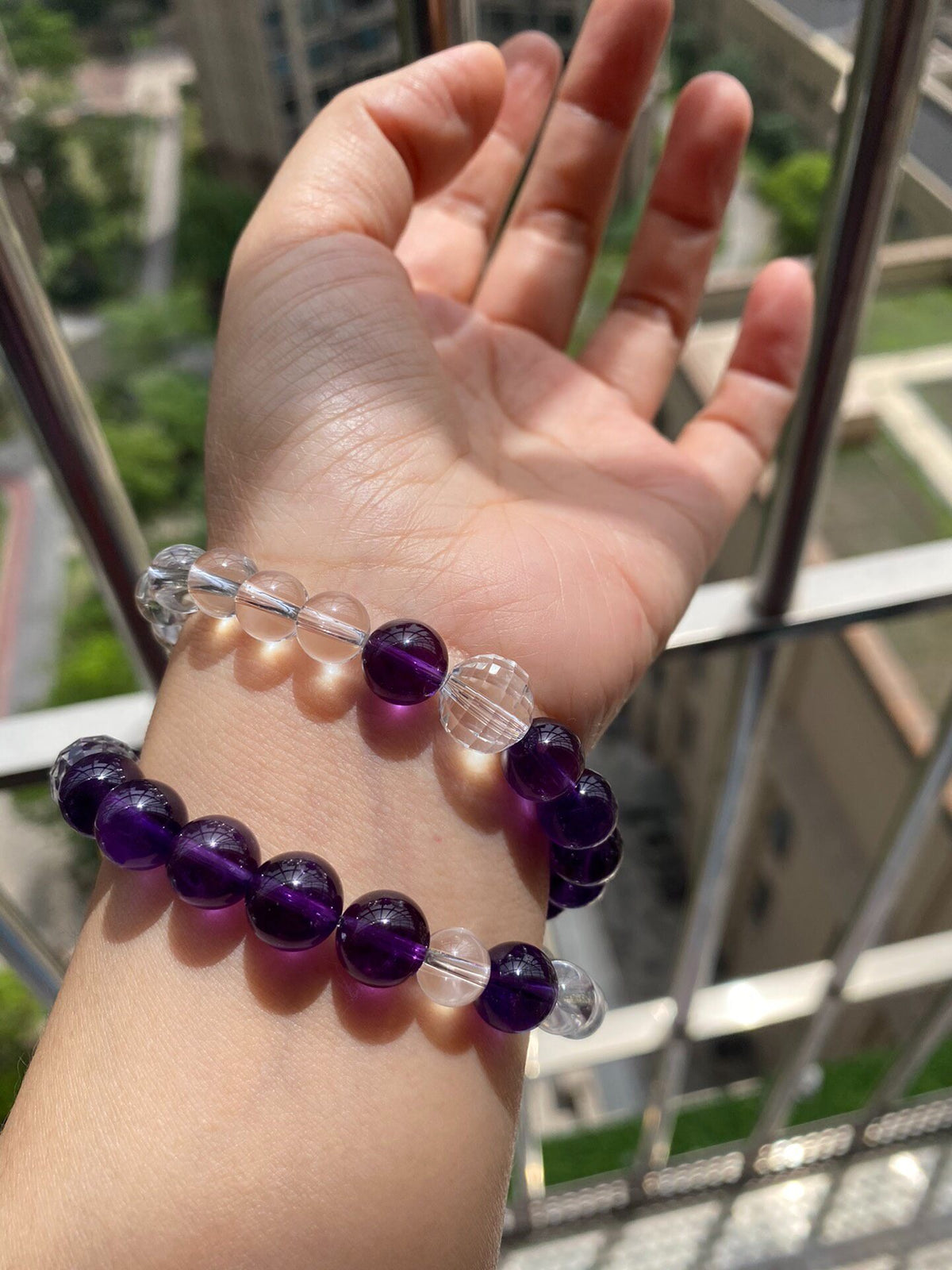 Amethyst Clear Quartz Double Strand Bracelet