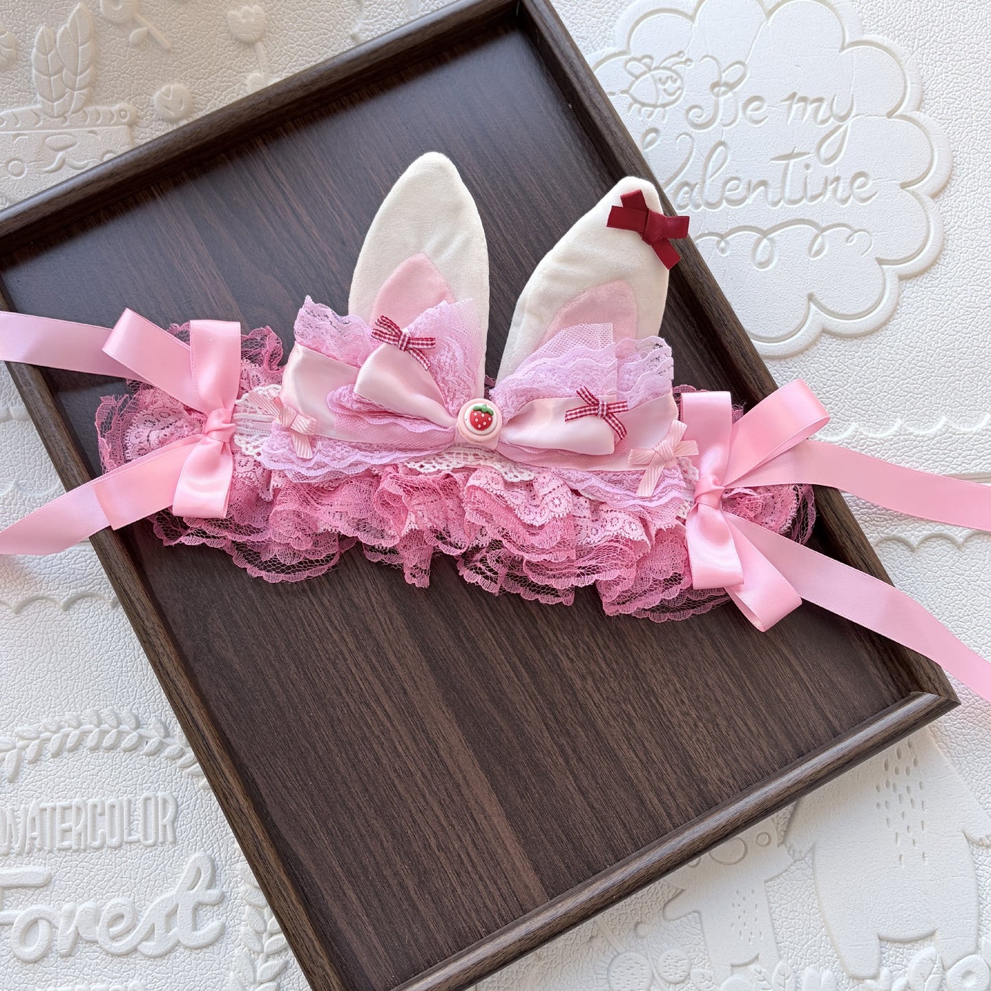 Pink Strawberry Bunny Ear Lolita Headband