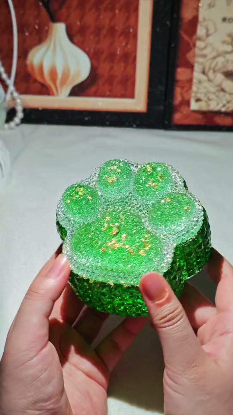Emerald Green Cat Paw Diamond Storage Box