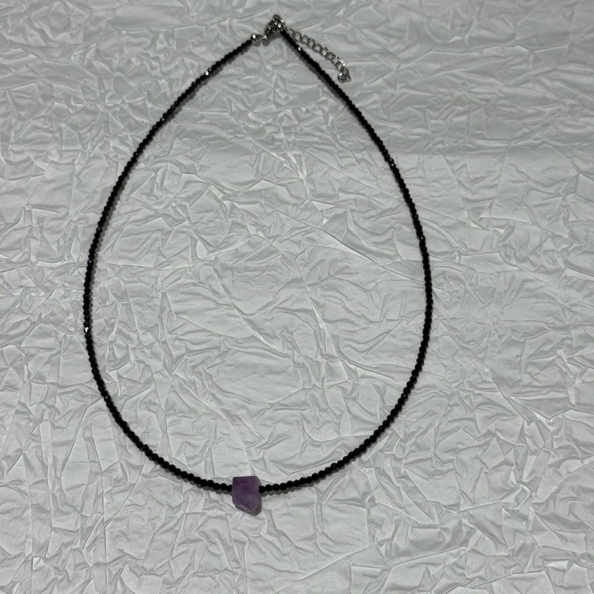 Amethyst Pendant Necklace Black Spinel Beads