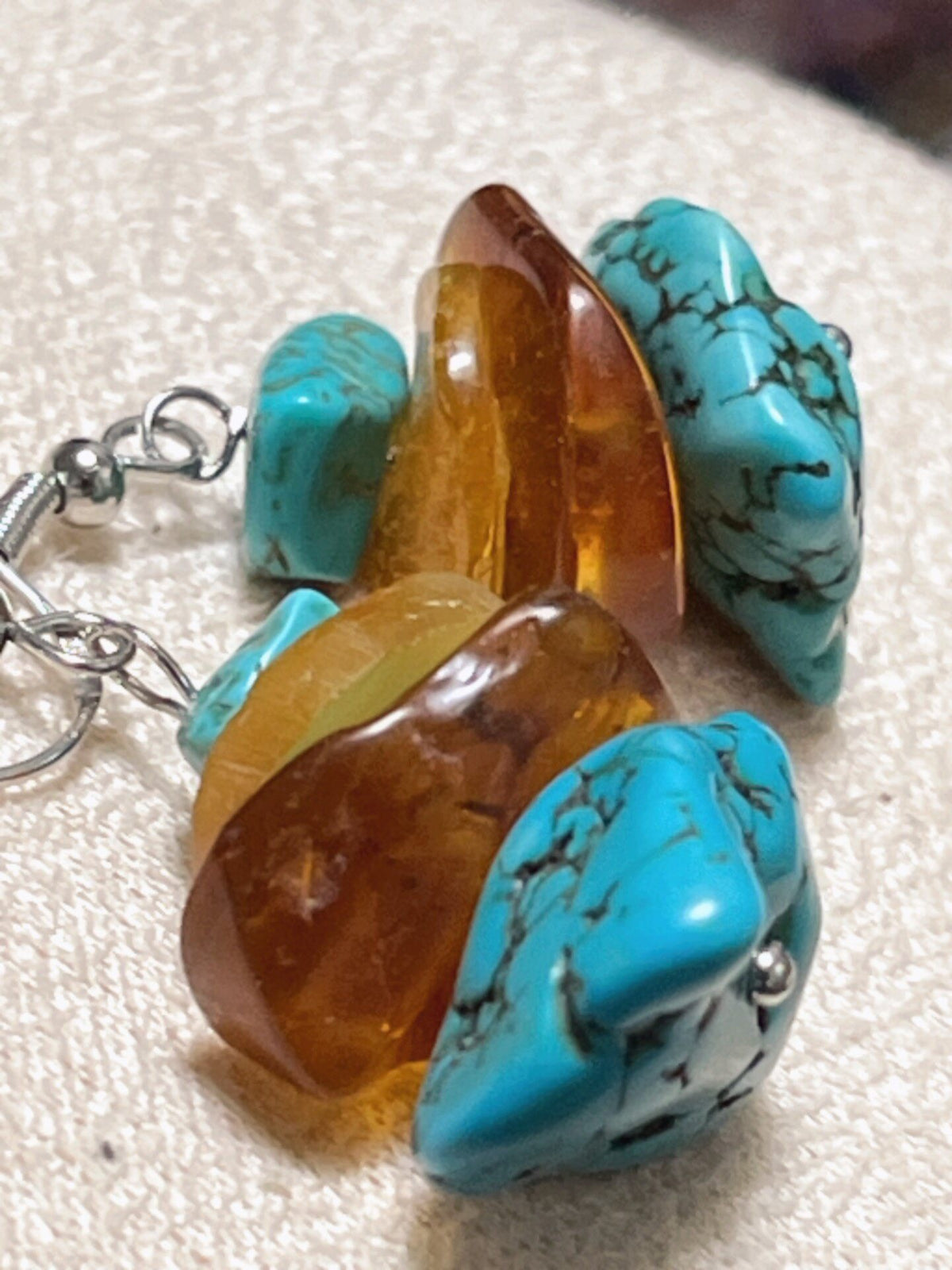 Handmade Turquoise Amber Dangle Earrings