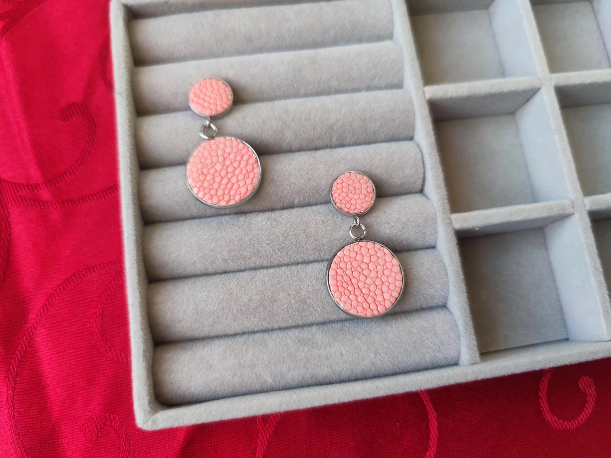 Stingray Skin Drop Earrings Pink