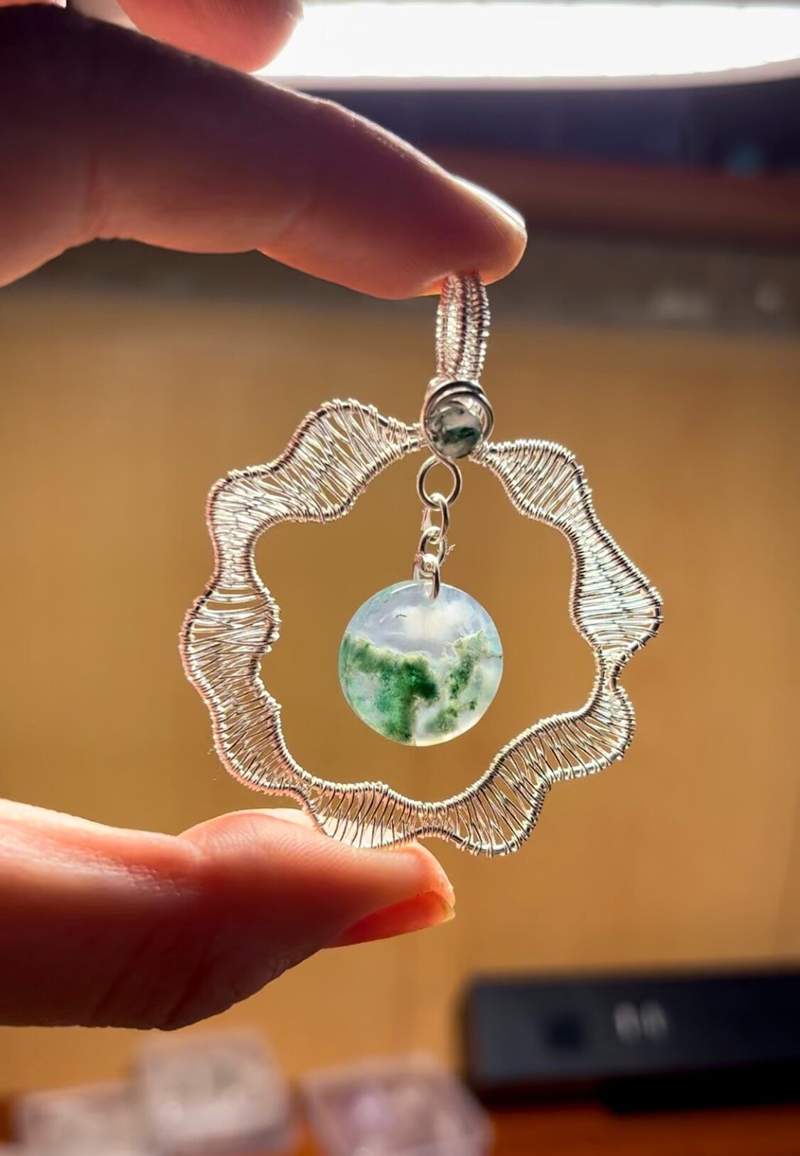 Moss Agate Wire Wrapped Pendant