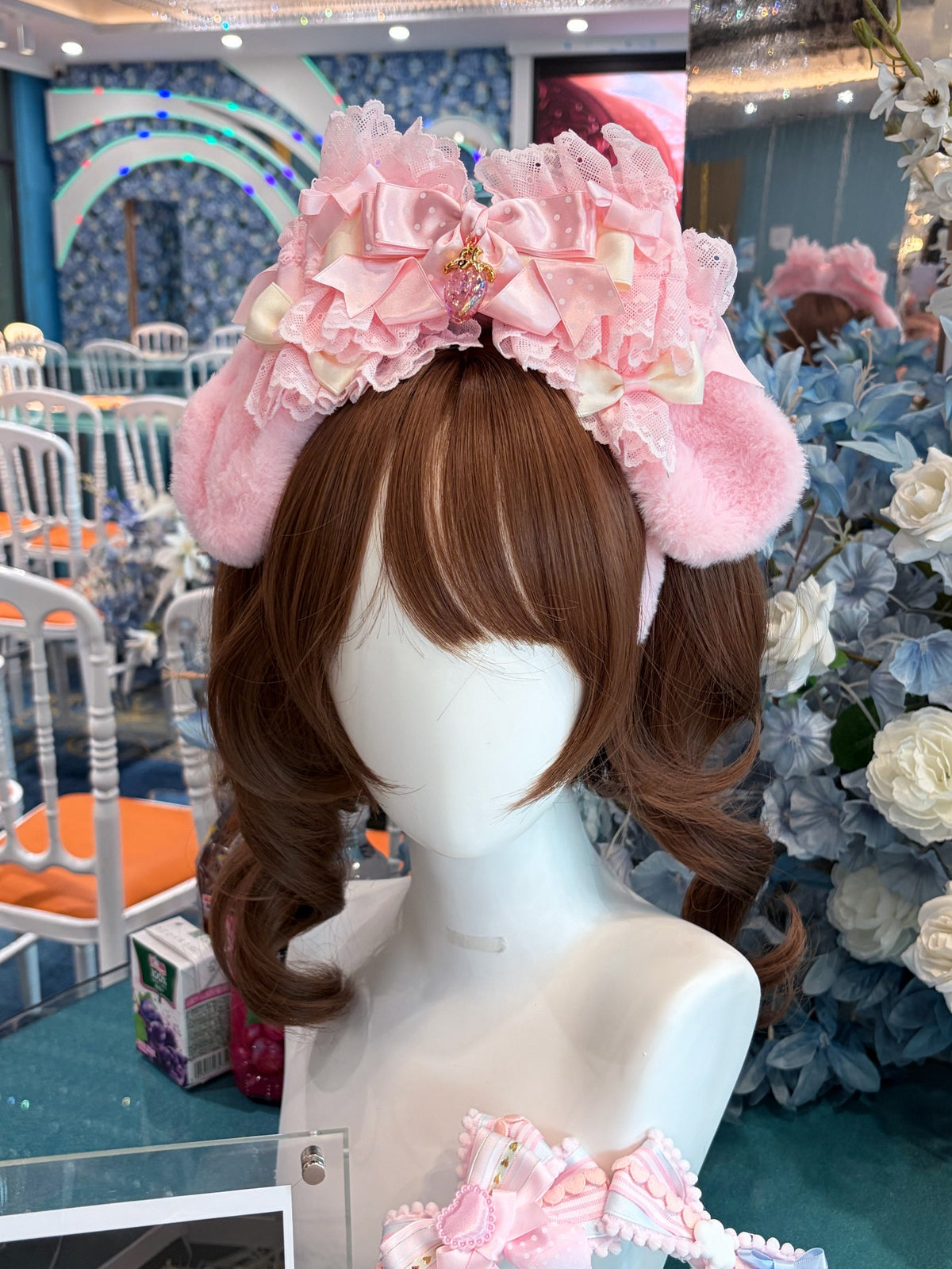 Handmade Lolita KC Headband Pink Drooping Bunny Ears