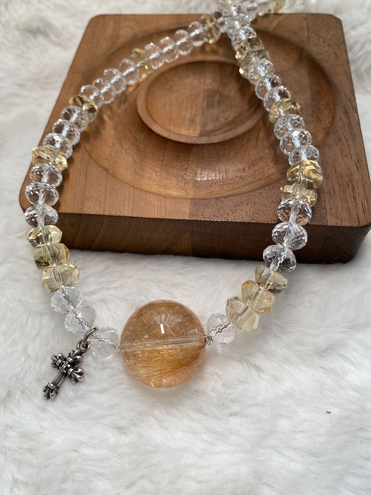 Clear Yellow Gold Rutilated Quartz Necklace