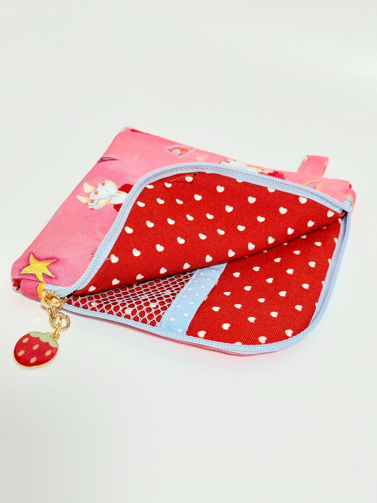 Pink Canvas Zippered Pouch with Cartoon Print
