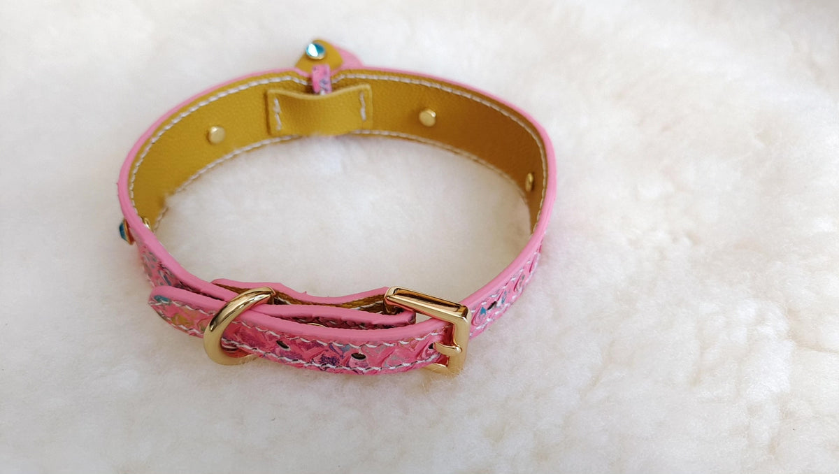 Handgefertig Leder Halsband Rosa Drachenschuppen