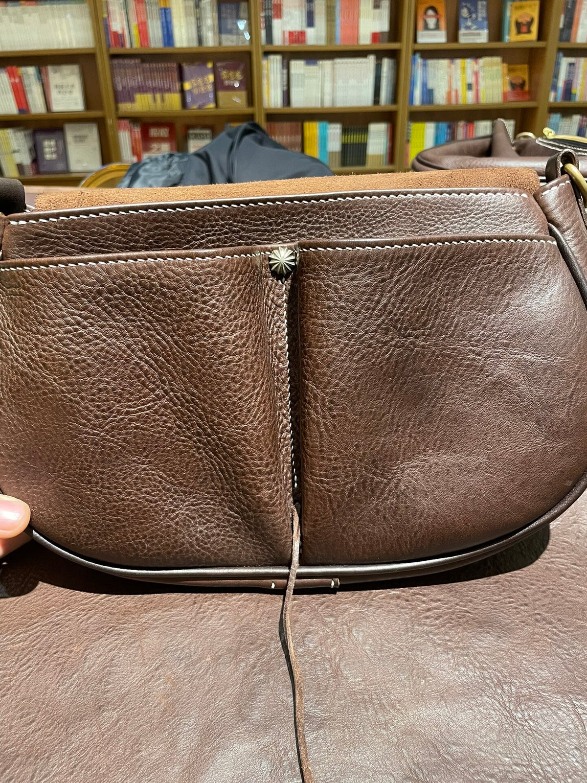 Italian Leather Messenger Bag with Copper Hardware