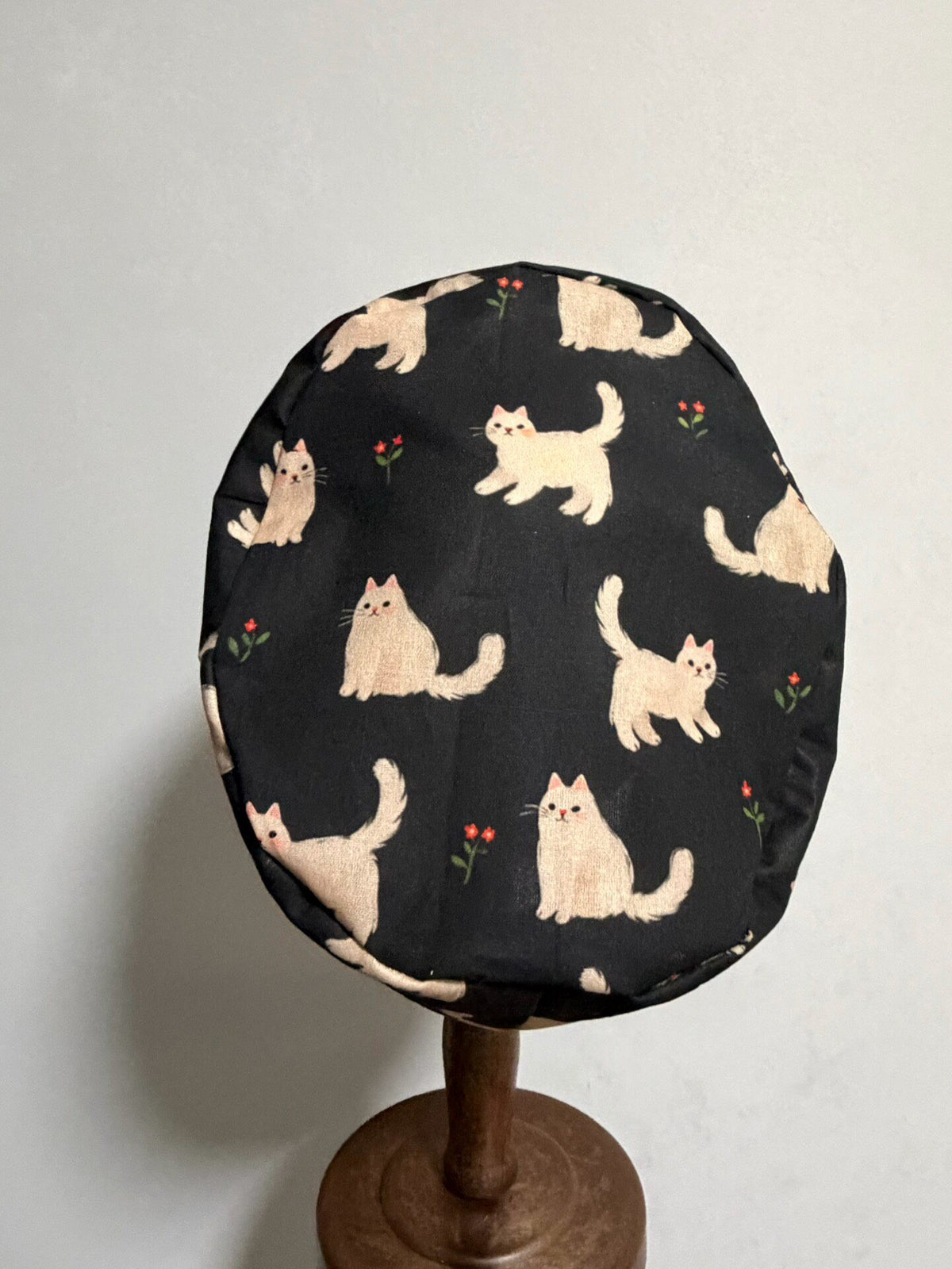 Black Floral Cat Cotton Surgical Cap