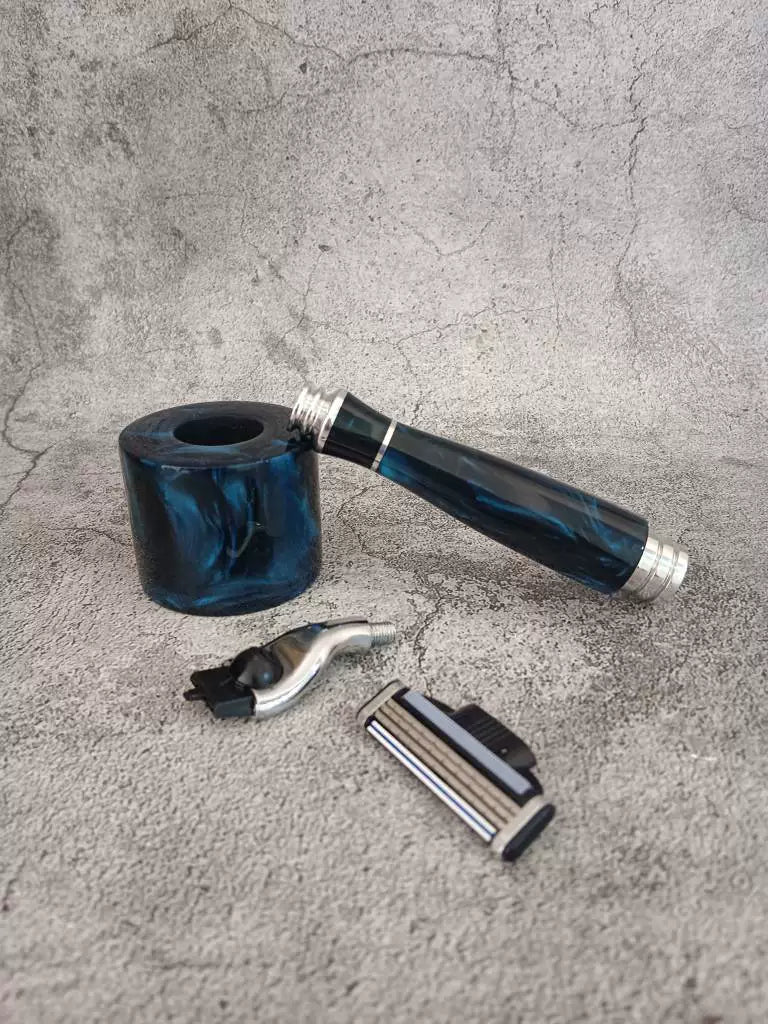 Juego de maquinilla de tres cuchillas en resina y aluminio hecho a mano