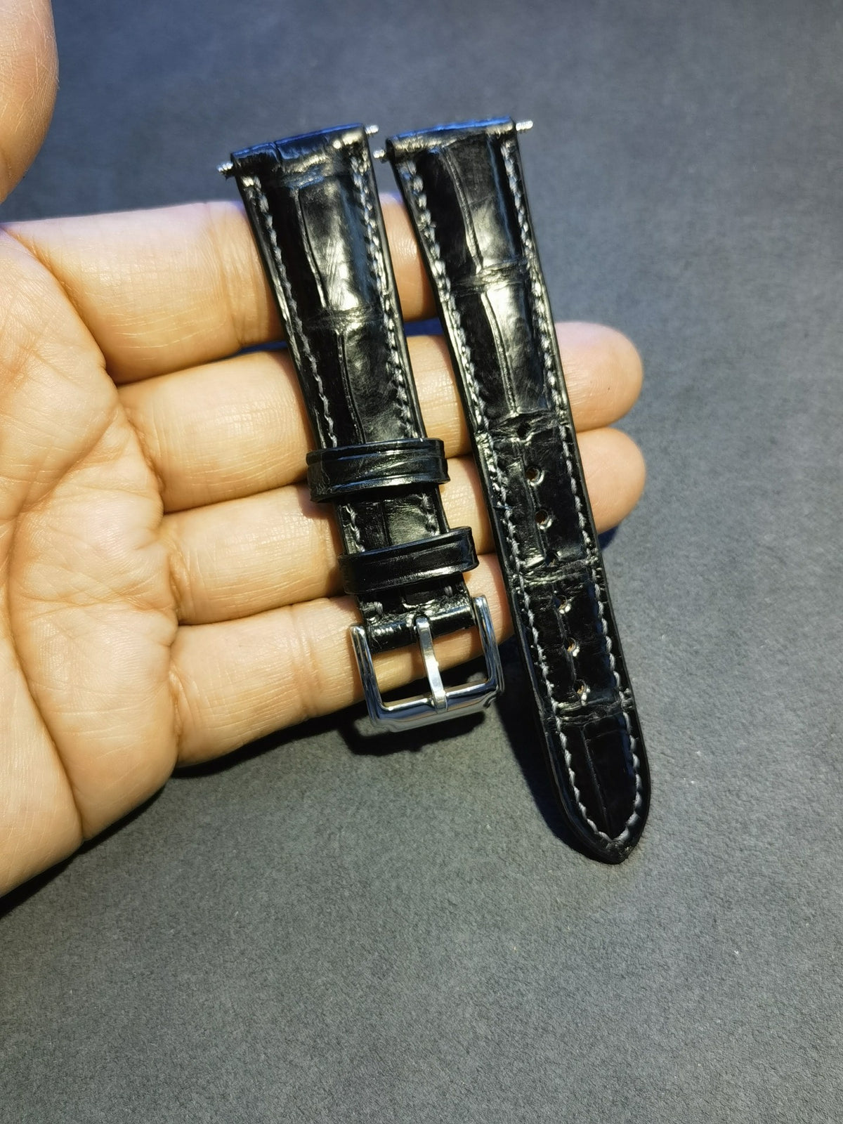Handcrafted Black Crocodile Leather Watch Strap