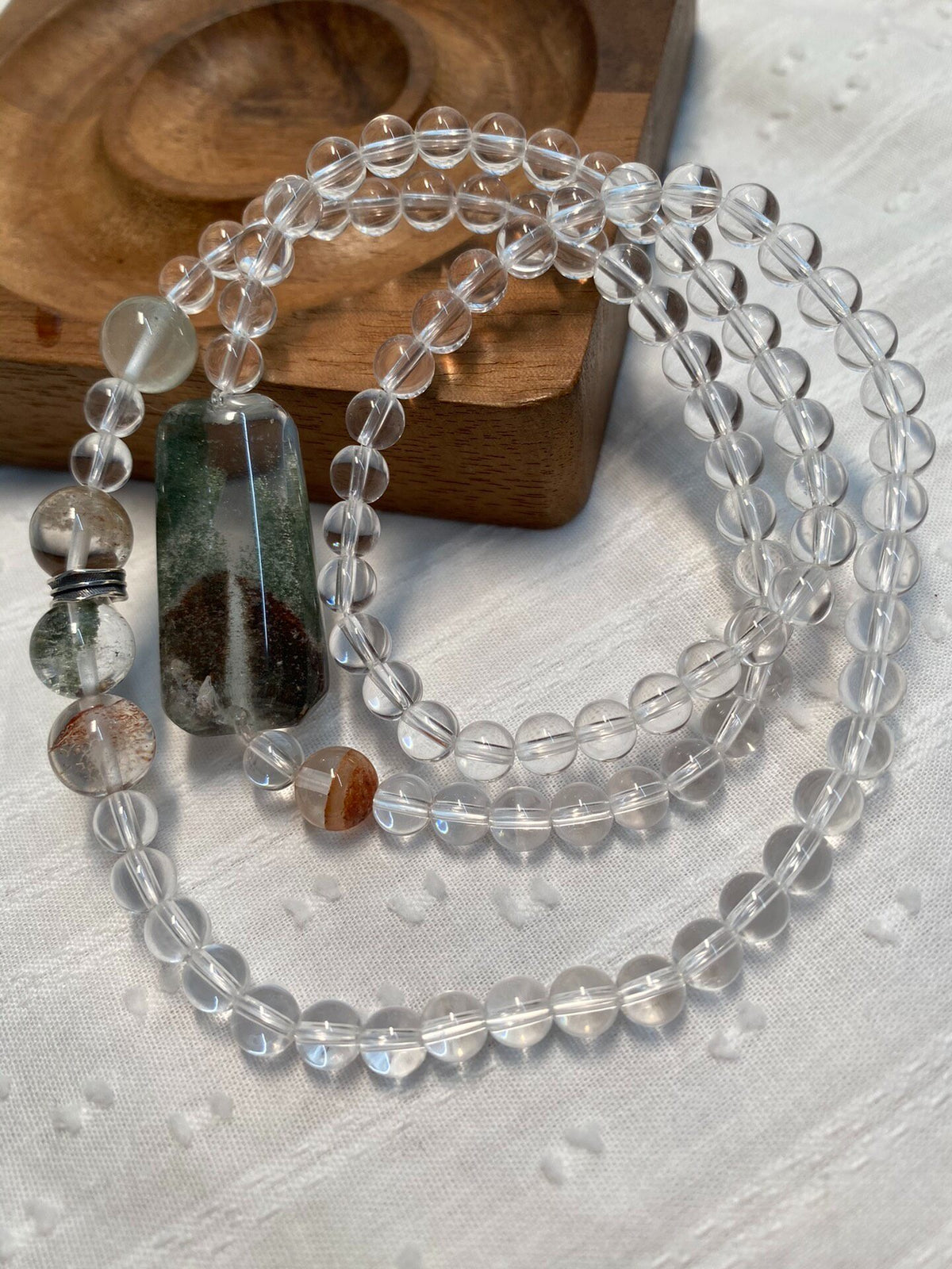 Clear Quartz Phantom Quartz Triple Wrap Bracelet