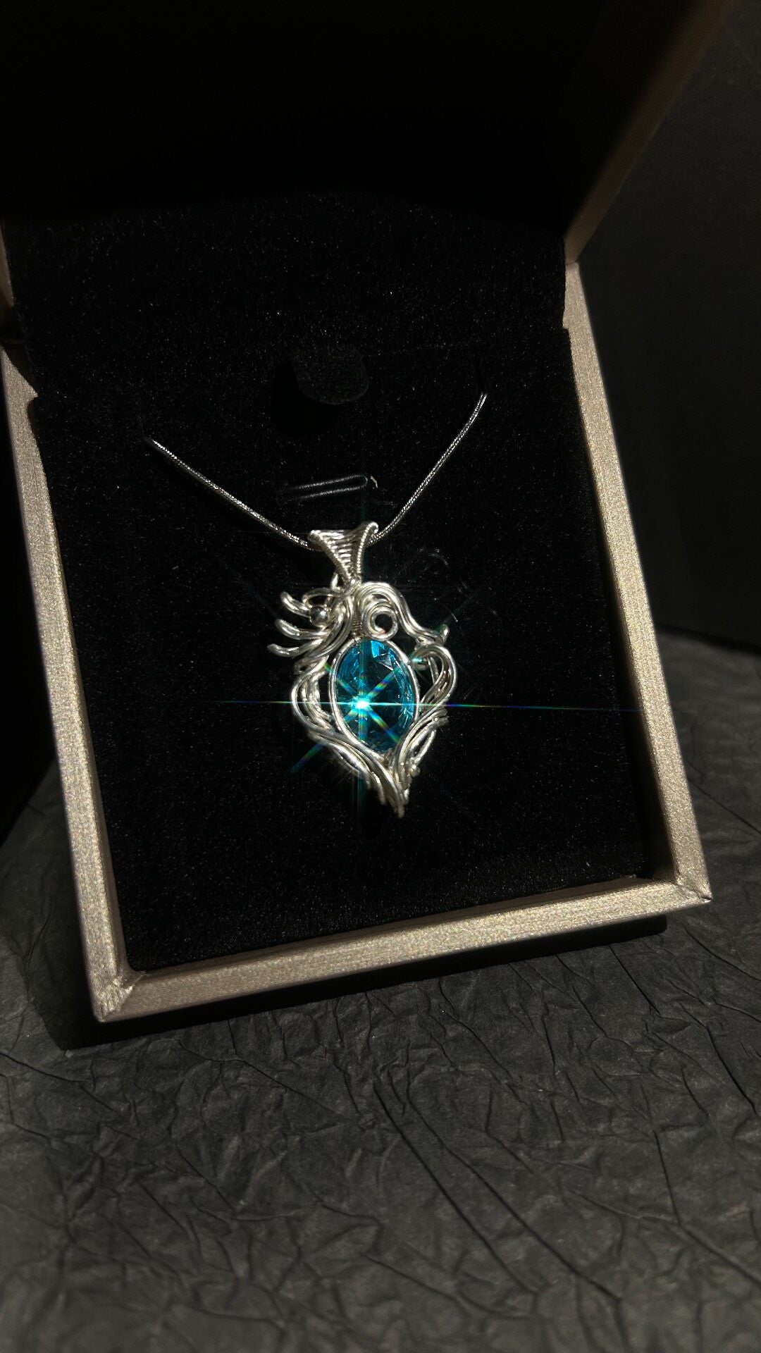 Wire Wrapped Sea-Blue Zircon Pendant Necklace
