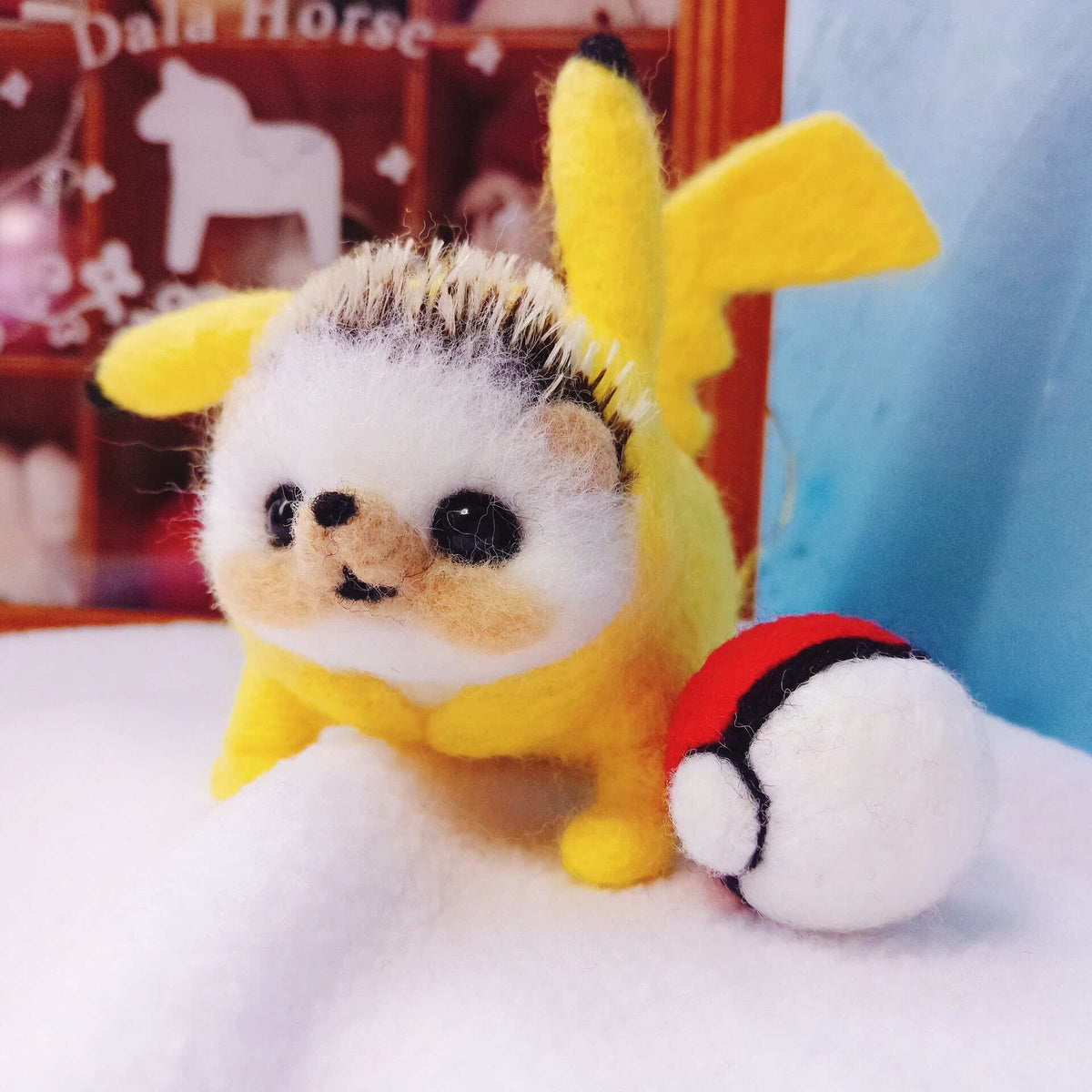 Needle-Felted Hedgehog Pikachu Plush Toy