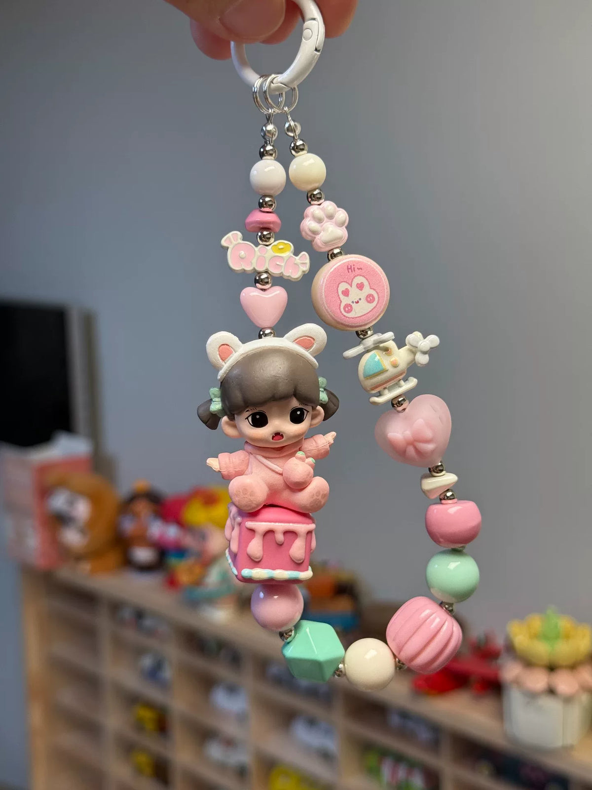 Pastel Beaded Phone Strap Bag Charm Keychain