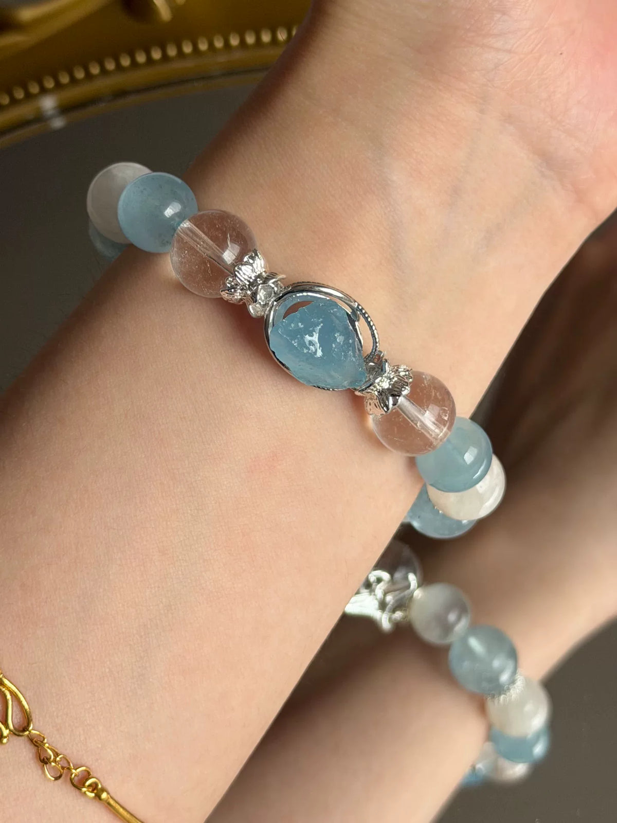 Bracelet en cristal naturel aamarine et pierre de lune