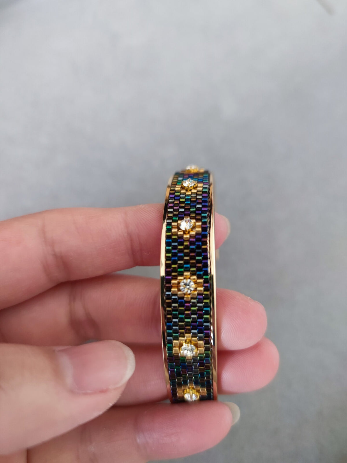 Antique Beaded Open Cuff Bracelet with Swarovski Crystals