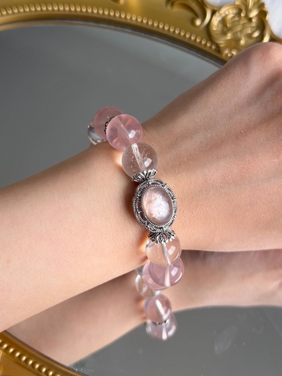 Rose Quartz Clear Quartz Beaded Bracelet