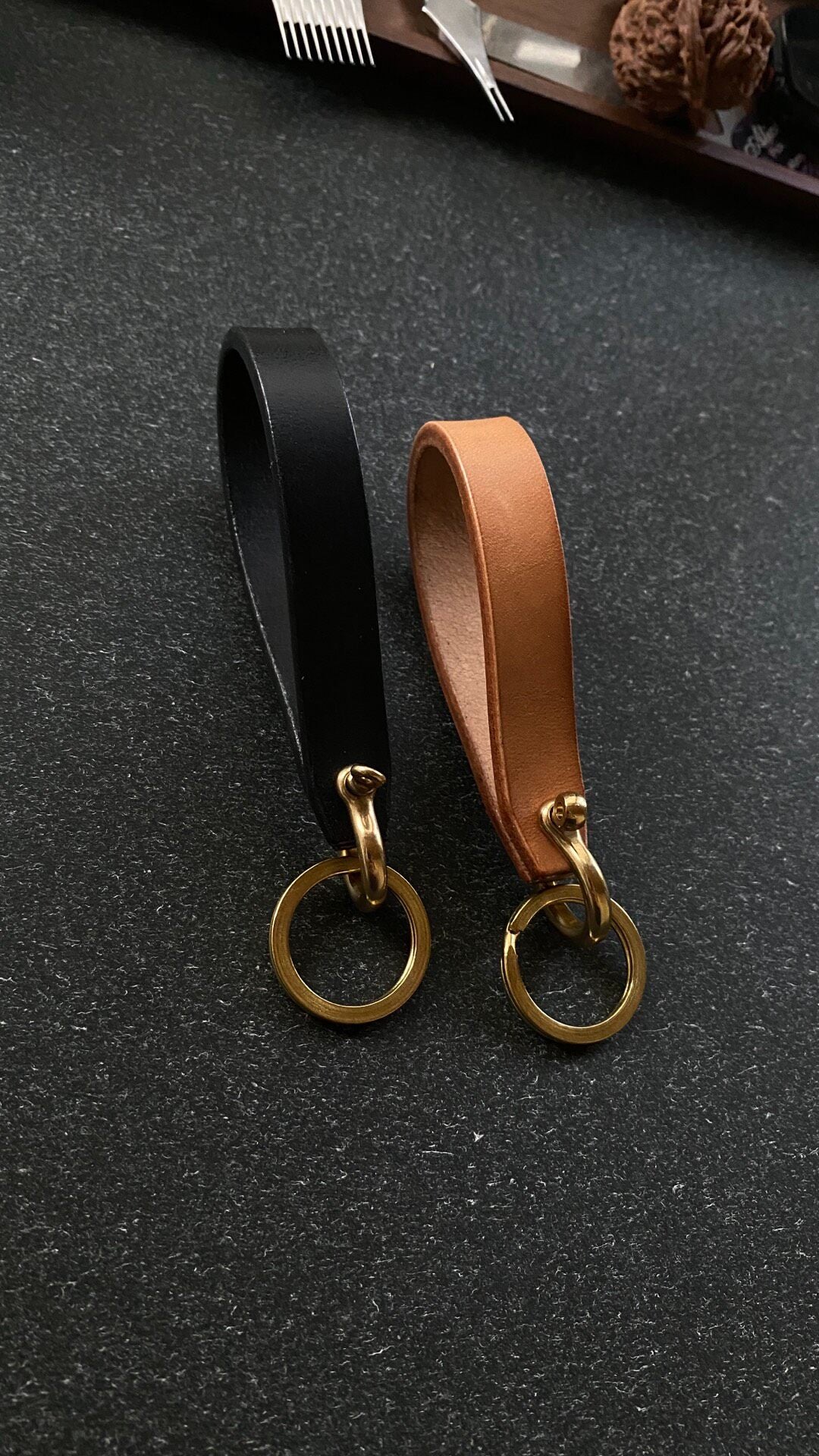 Handcrafted Leather Keychain with Copper Buckle