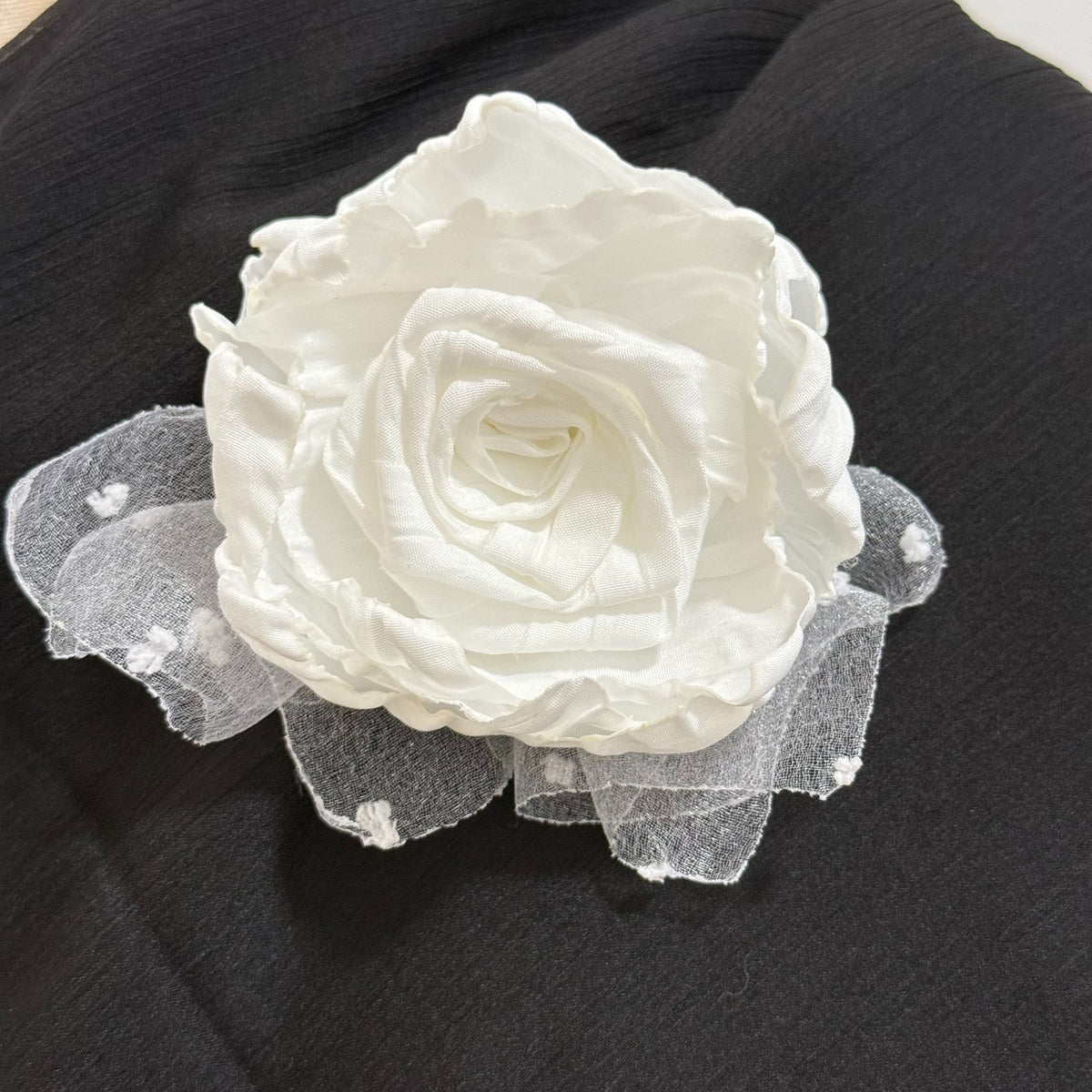 Handmade White Rose Brooch Hat Pin