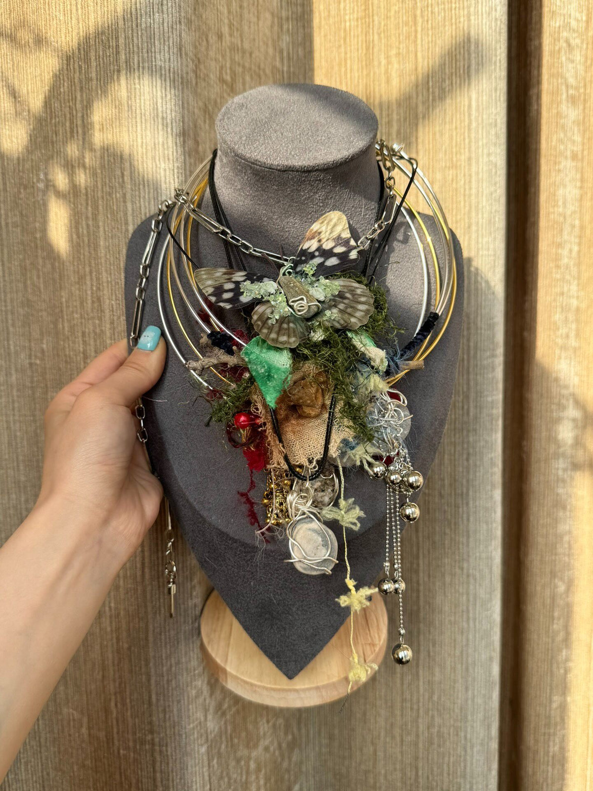 Handcrafted Butterfly Choker Necklace with Stone Pendant