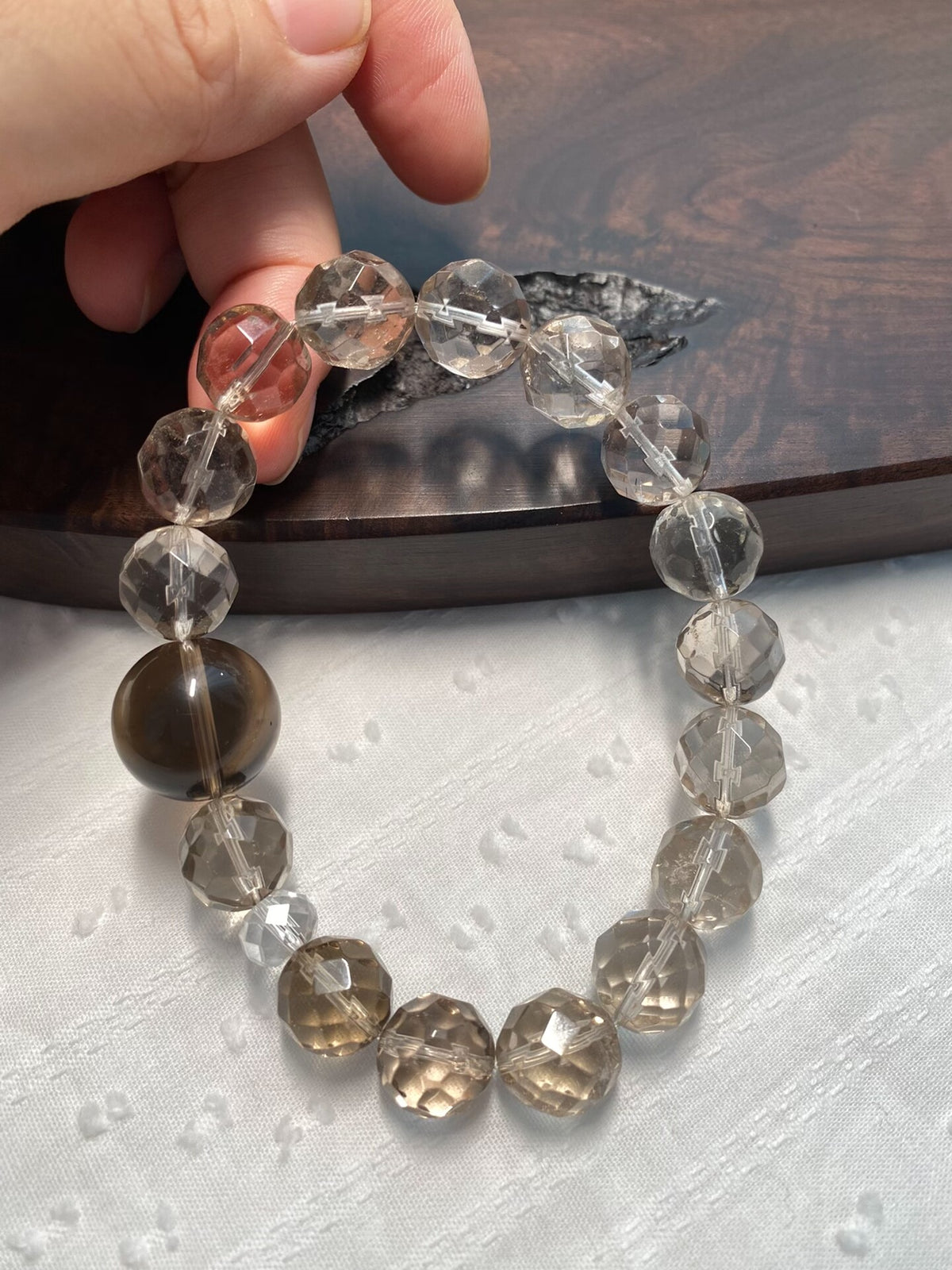 Smoky Quartz Clear Quartz Beaded Bracelet