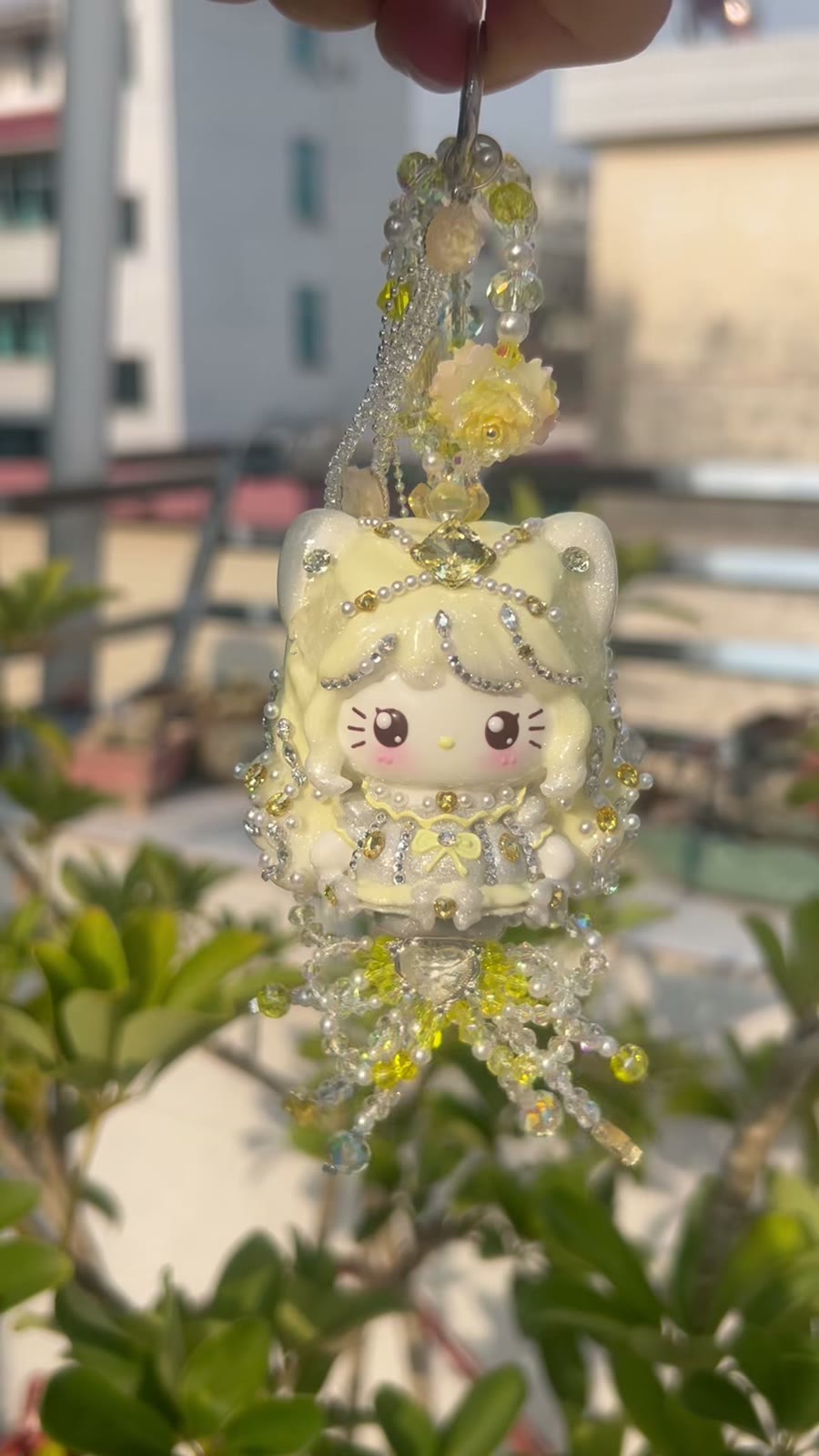 Handmade Beaded Cat Charm Keychain