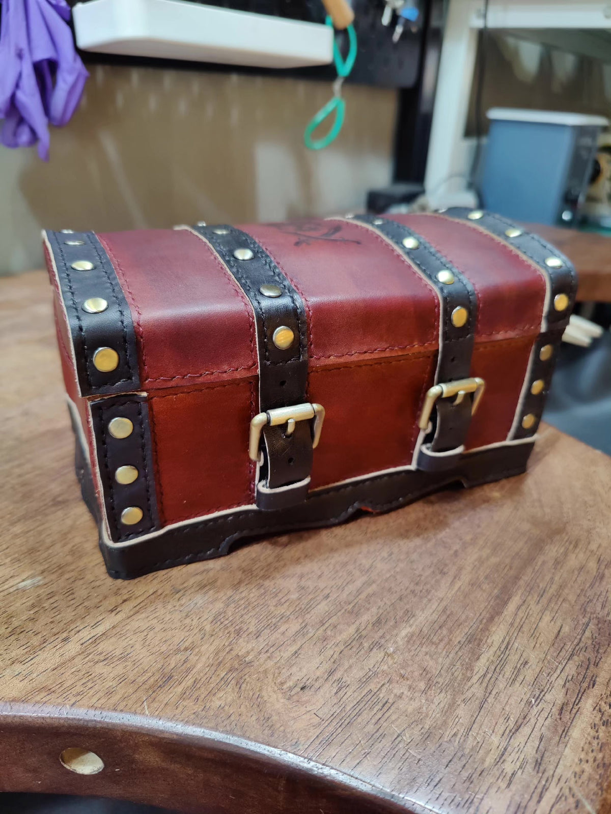 Handcrafted Leather Storage Chest with Buckles
