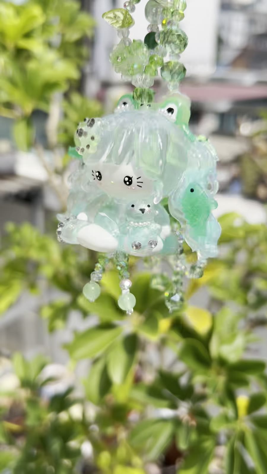 Charm de Bolsa de Contas Kitty Verde