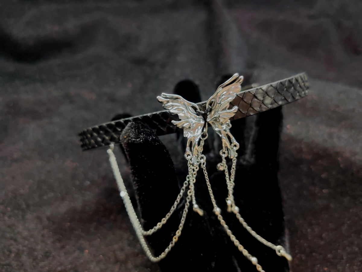 Black Snakeskin Choker with Butterfly Charm