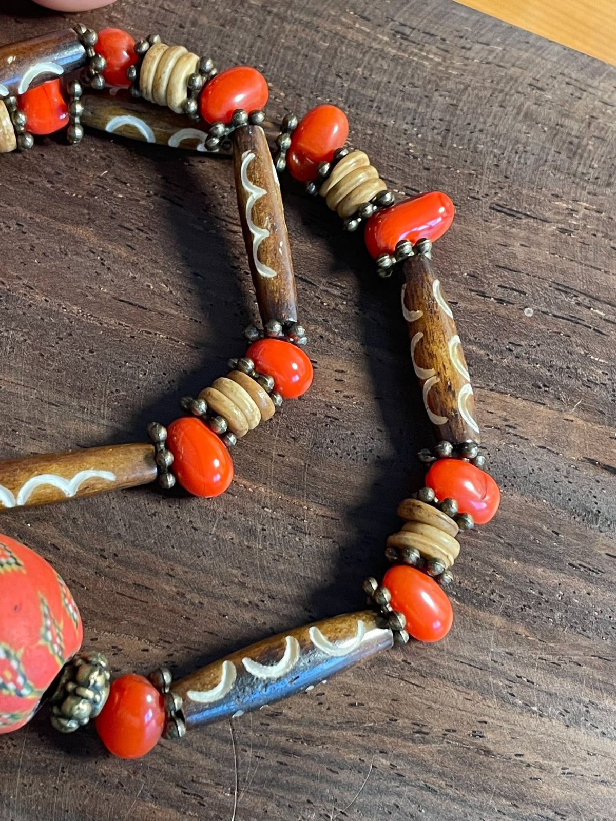 Bohemian Bone and Red Glass Bead Necklace