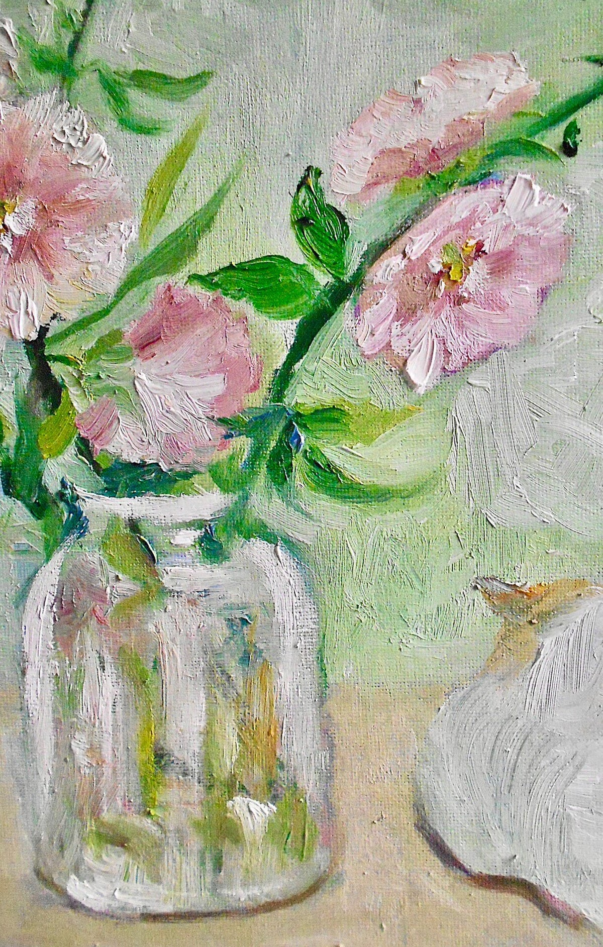 Original Hand Painted Round Oil Painting Flowers