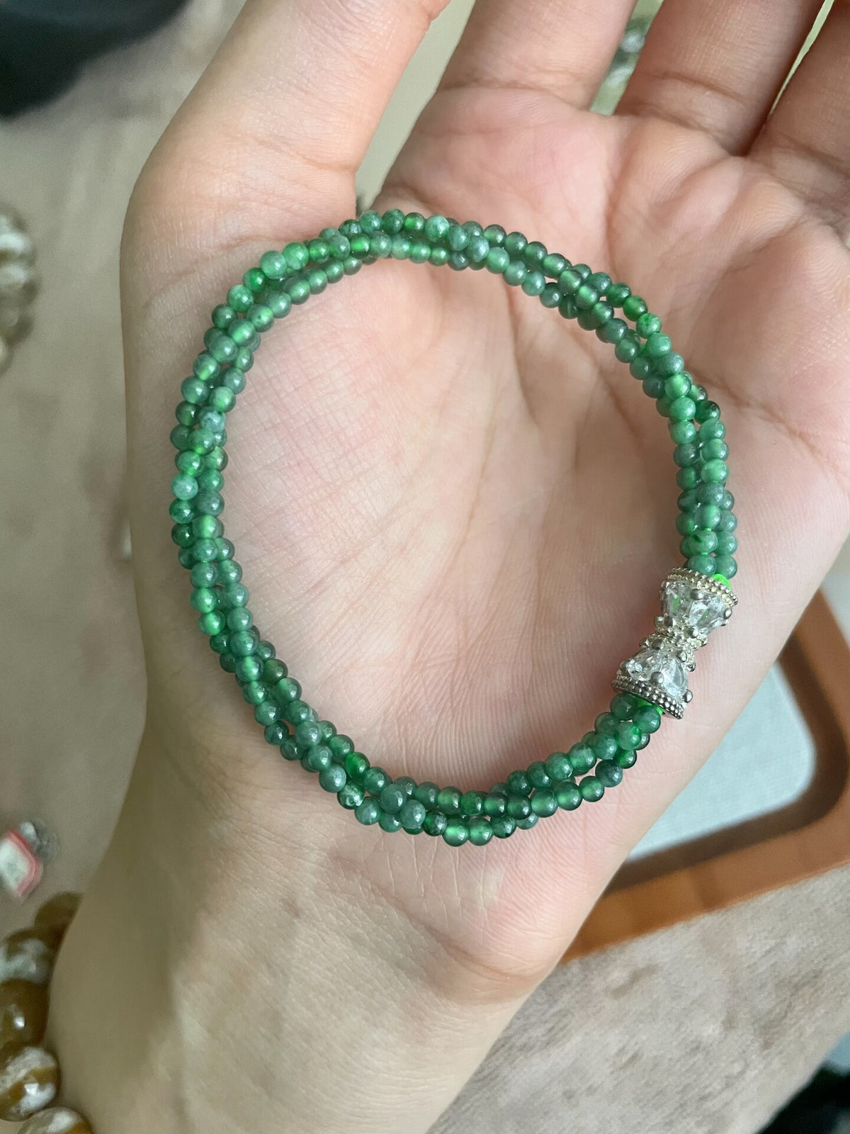 Imperial Green Jadeite Multi Strand Bead Bracelet