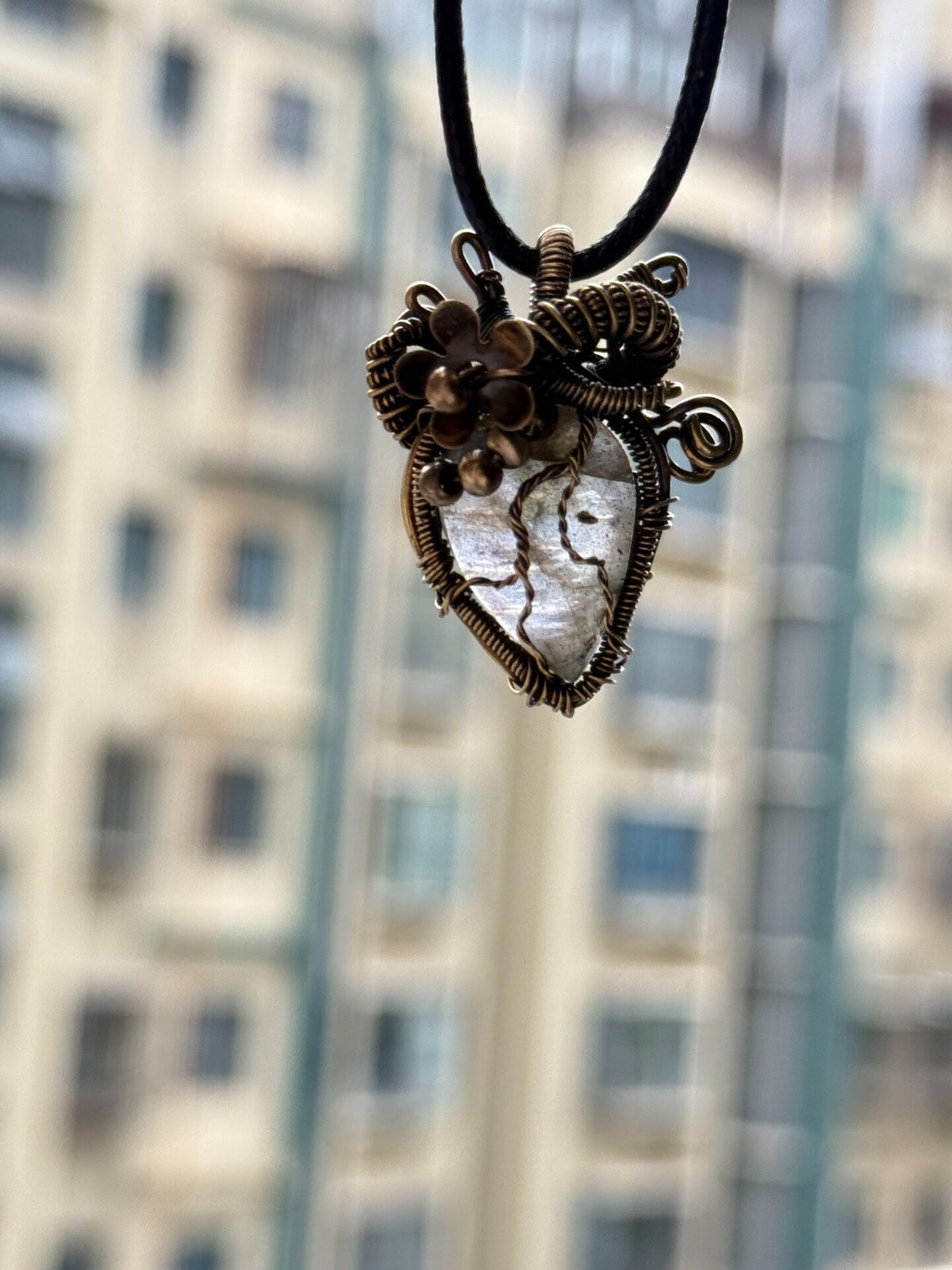 Handmade Wire Wrapped Labradorite Heart Pendant