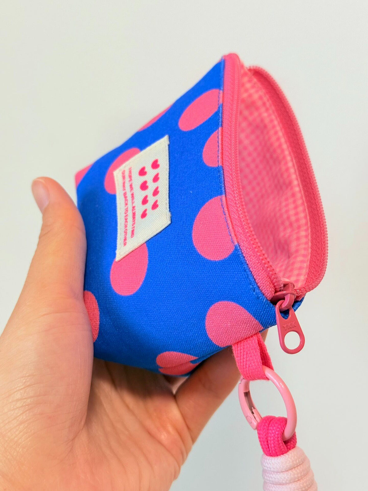Polka Dot Canvas Pouch with Wrist Strap