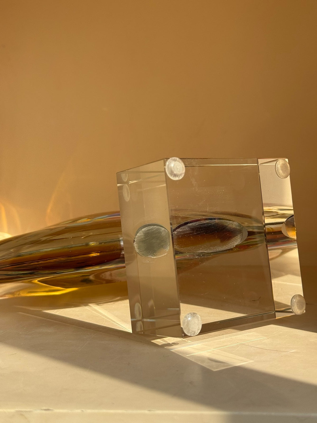 Vintage Amber Glass Fish Aquarium Sculpture