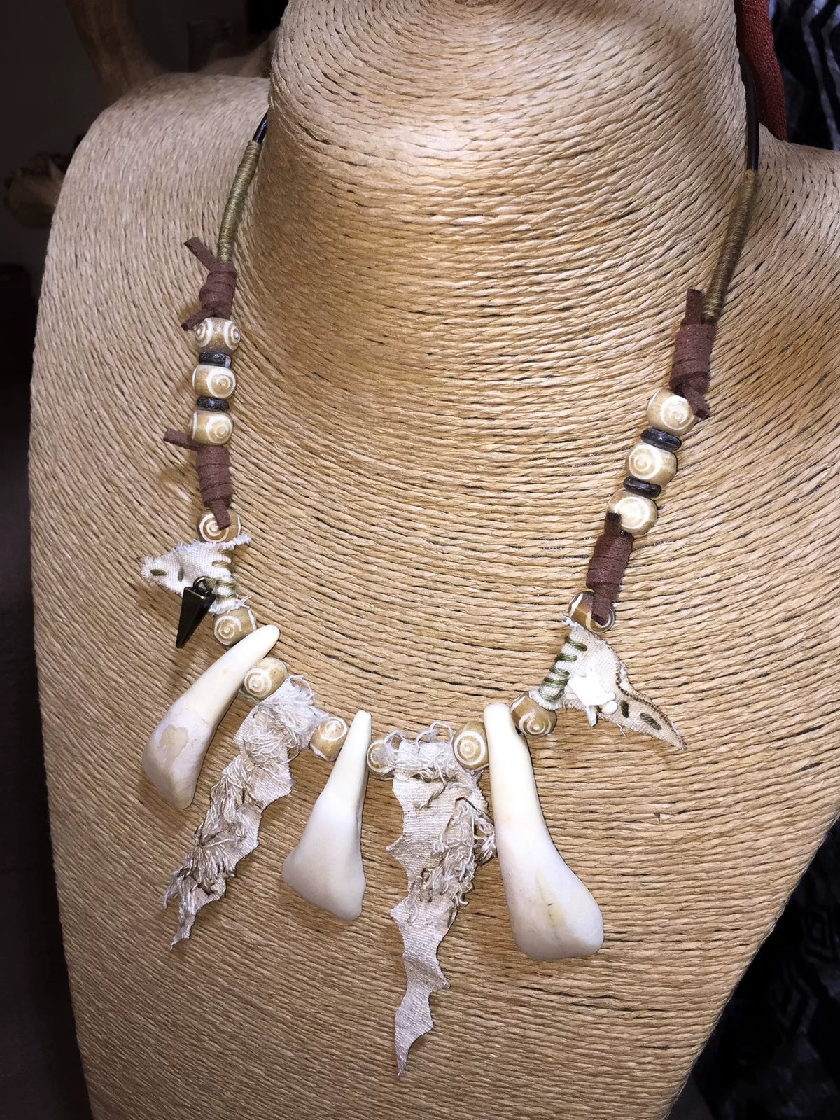 Tribal Tassel Cow Tooth Bone Necklace