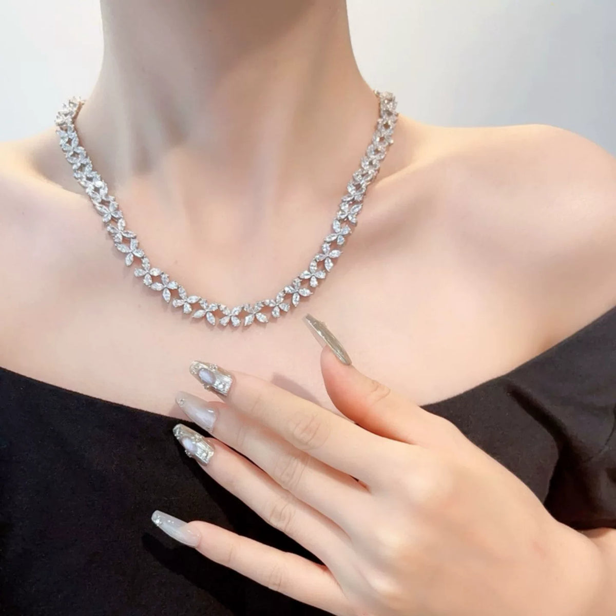 Collana Tennis con Diamanti e Quadrifoglio