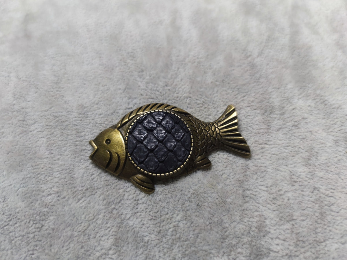 Vintage Fish Brooch with Snake Skin Inlay