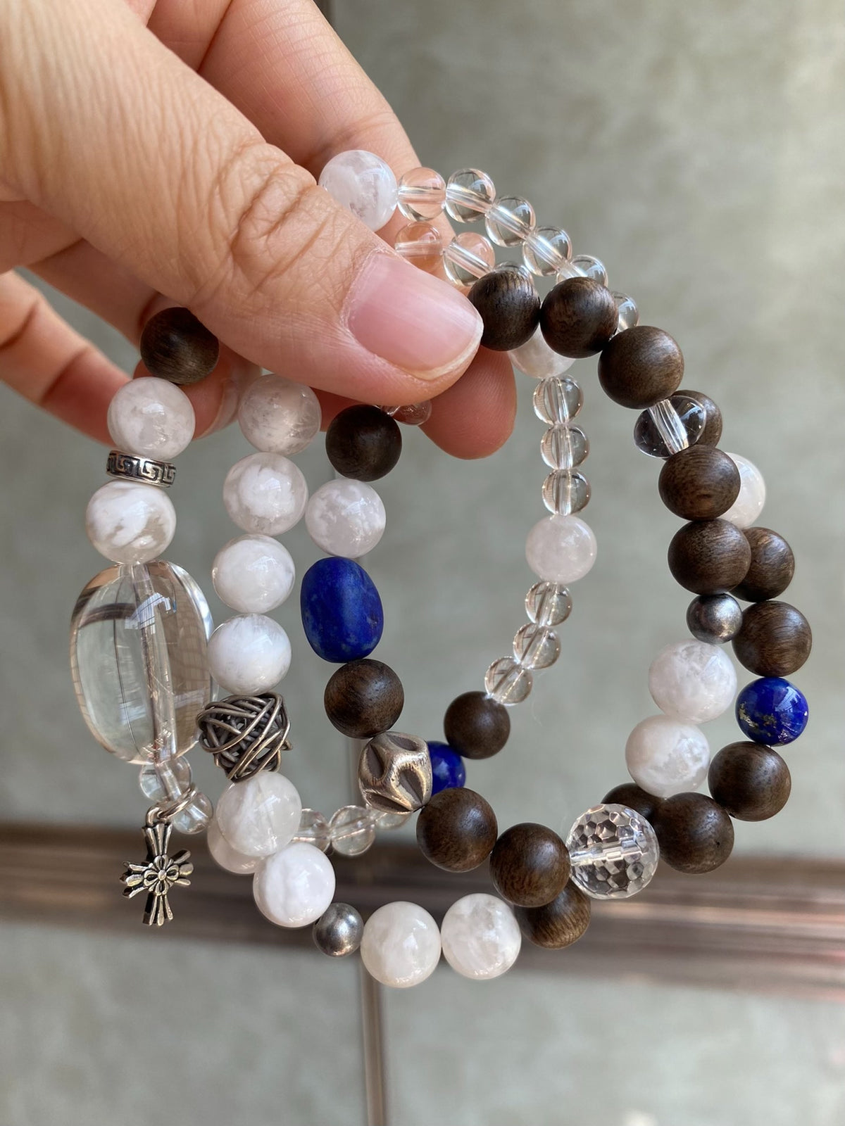Multi-Strand Stone Beaded Bracelet with Clear Quartz
