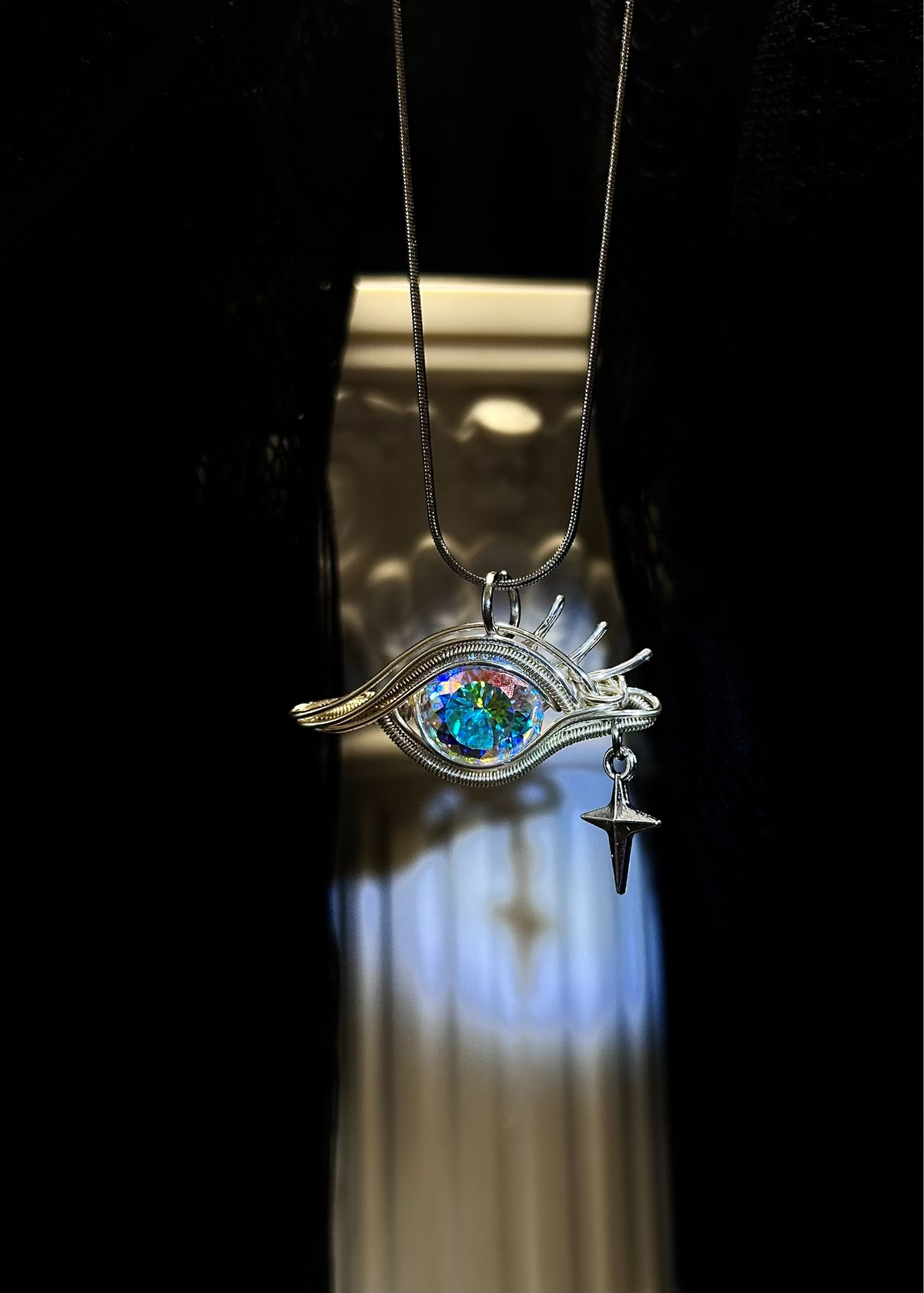 Wire-Wrapped Pendant with Colorful Cubic Zirconia