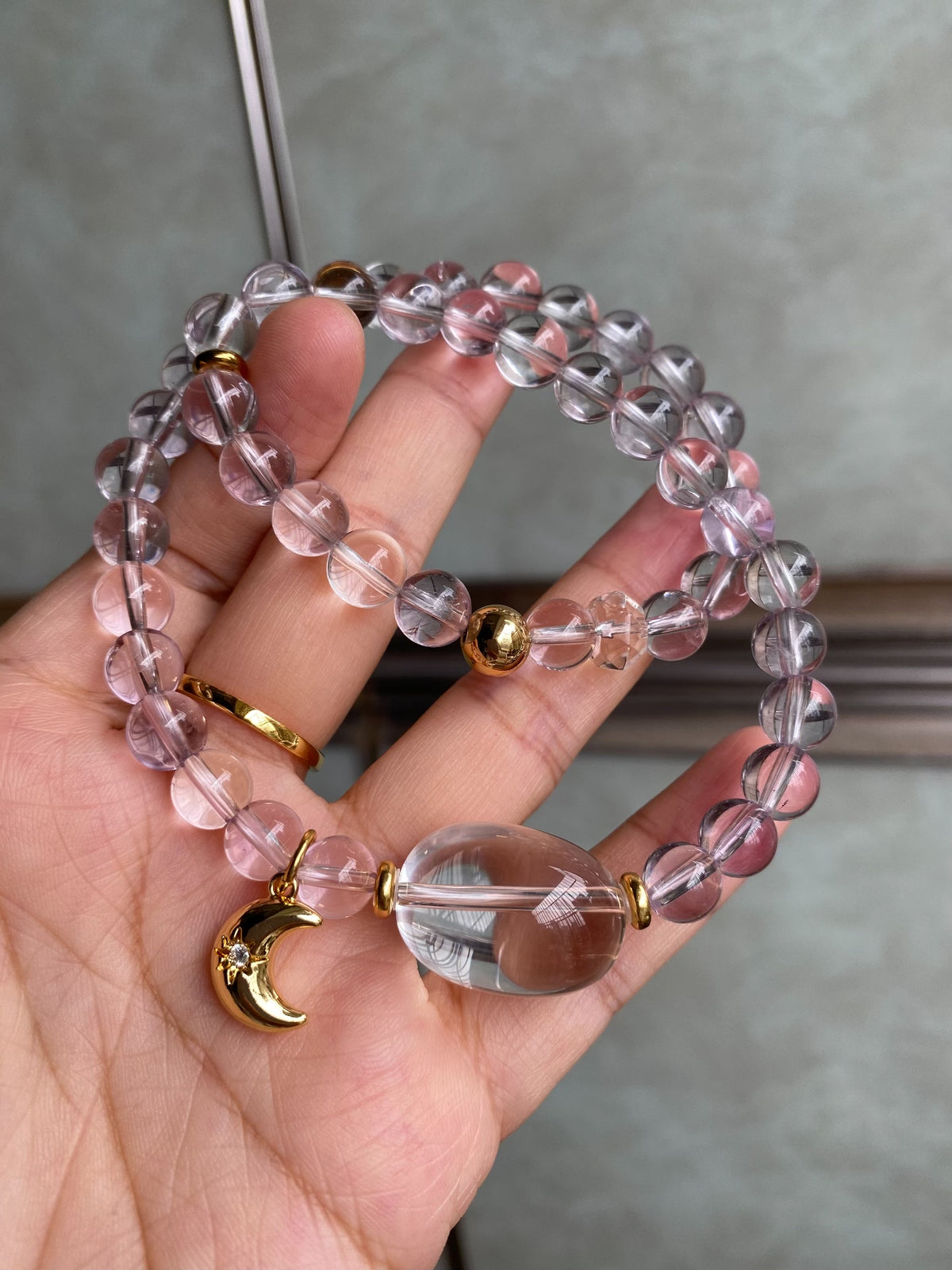 Amethyst Clear Quartz Double Loop Beaded Bracelet