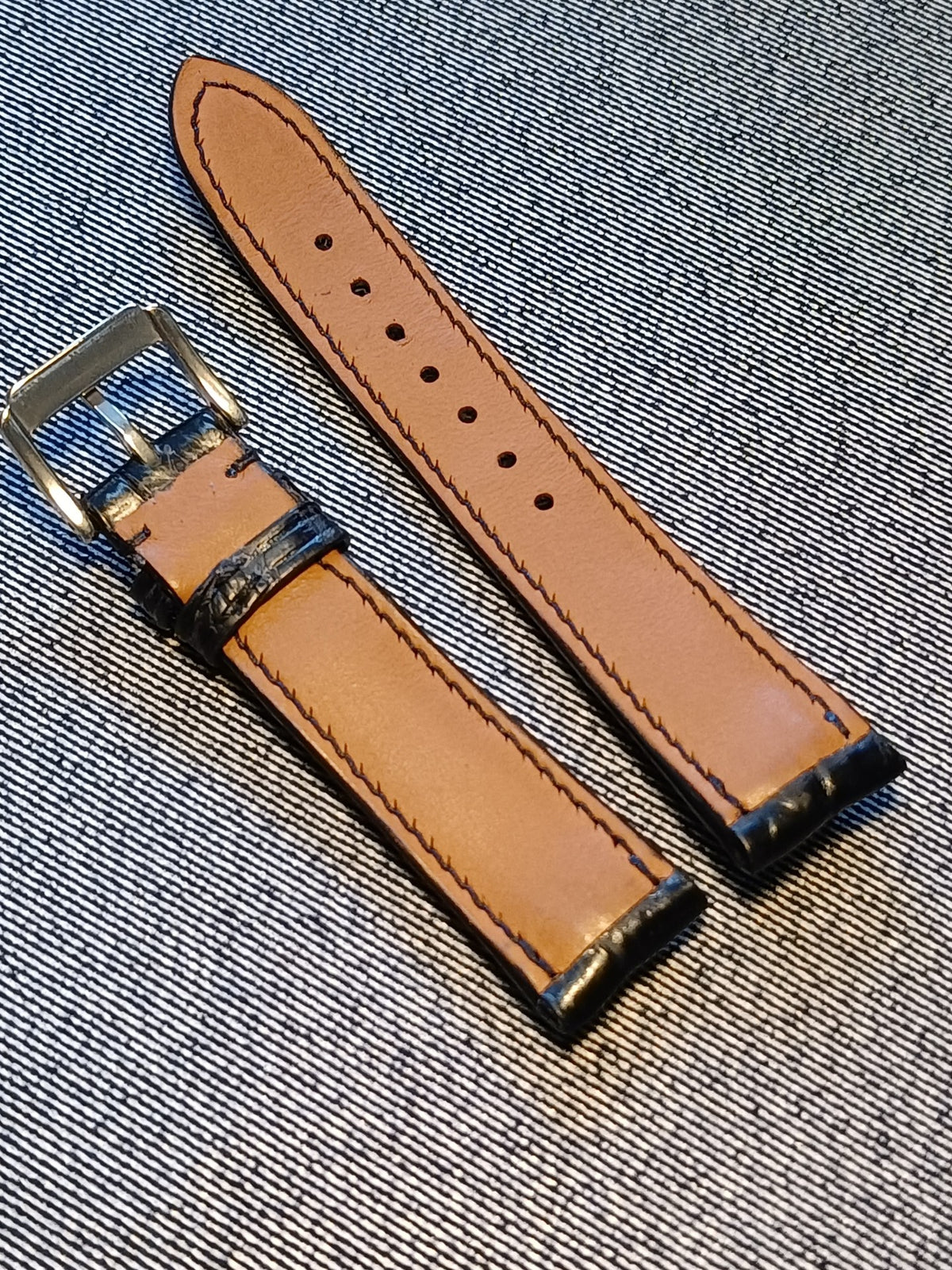 Handmade Crocodile Leather Watch Strap Black