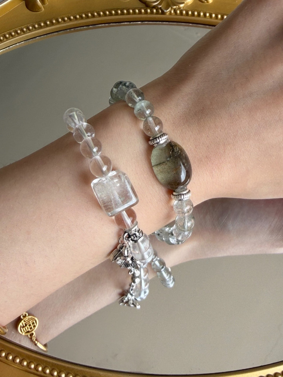 Natural Green Phantom Quartz Double Loop Bracelet