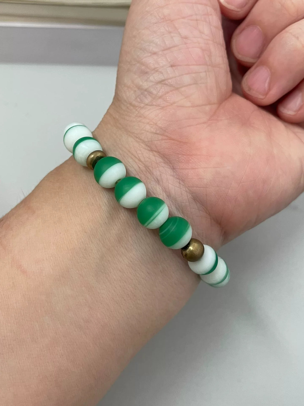 Green White Glass Bead Bracelet