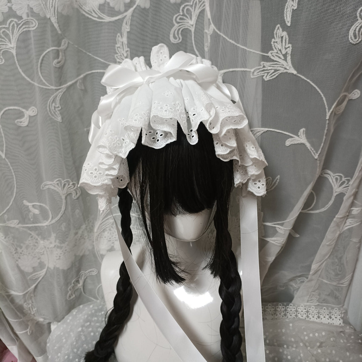 White Cotton Lace Lolita Bonnet Headband