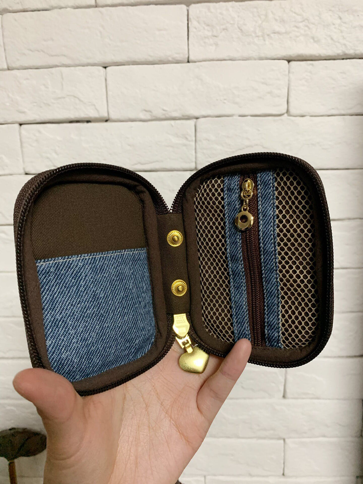 Denim Pouch with Detachable Zipper Pocket