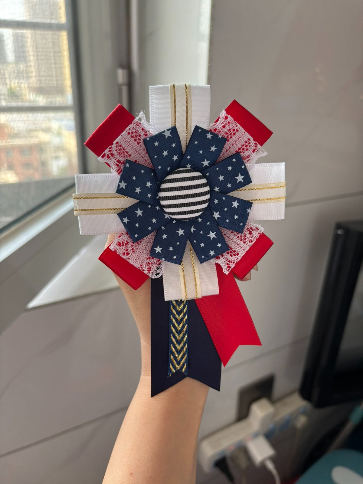American Collegiate Corsage Brooch Red
