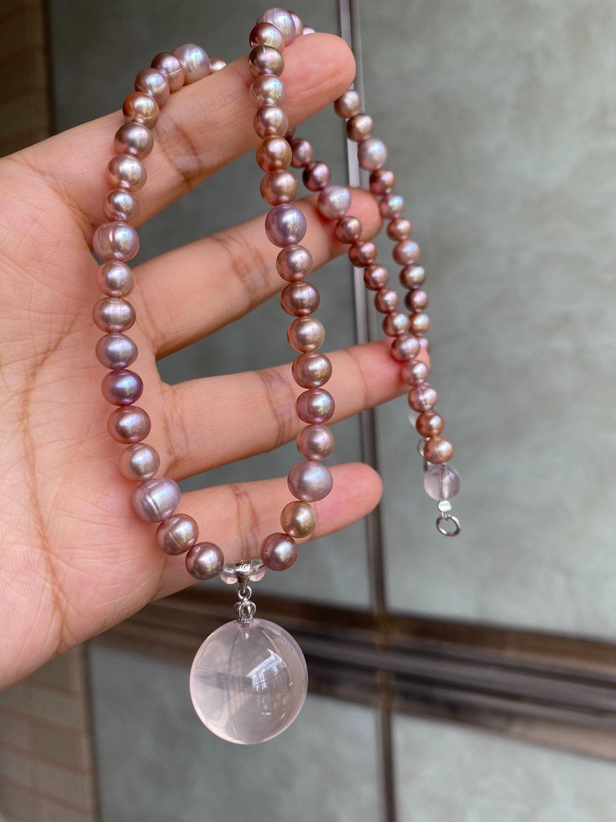 Natural Freshwater Pearl and Pink Crystal Necklace